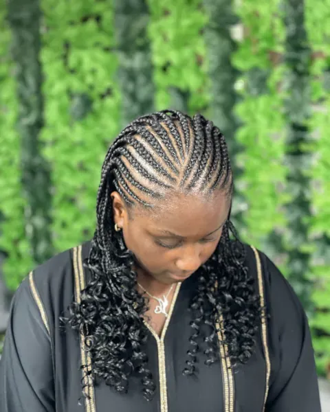 Butterfly locs set in fine cornrows
